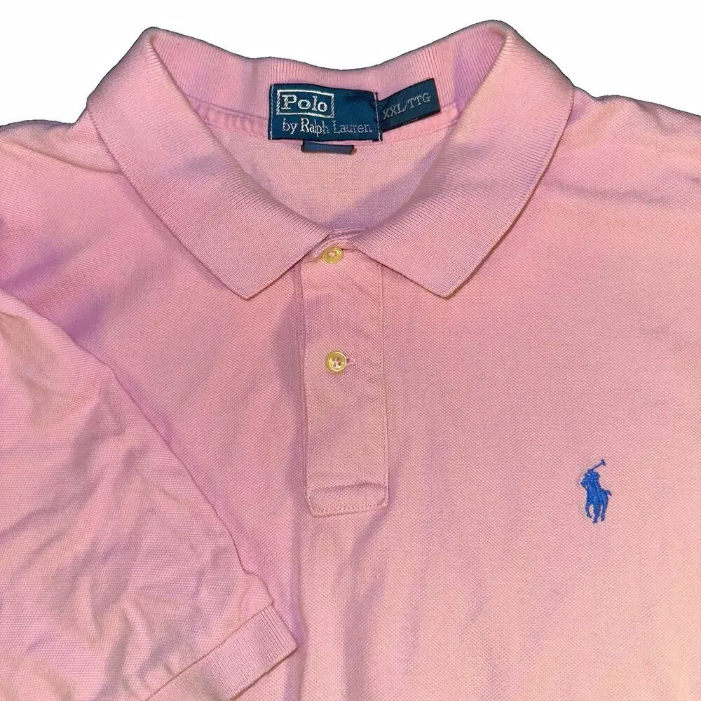Polo Ralph Lauren Shirt Mens XXL 2XL Light Pastel Baby Pink Blue Pony Pique SS